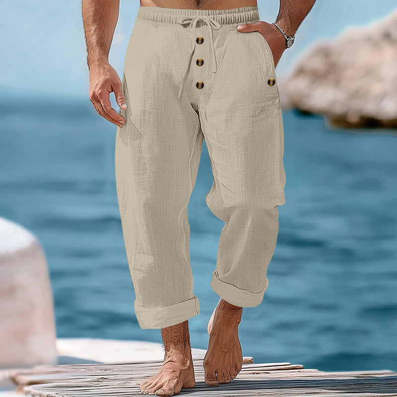 Pantaloni da uomo in cotone con tasche, coulisse e bottoni tinta unita con Buddha Stones - Beige - US/UK/AU46, EU56 (3XL) - image 34