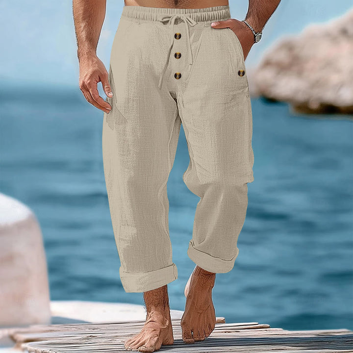 Pantaloni da uomo in cotone con tasche, coulisse e bottoni tinta unita con Buddha Stones - Beige - US/UK/AU46, EU56 (3XL) - image 34