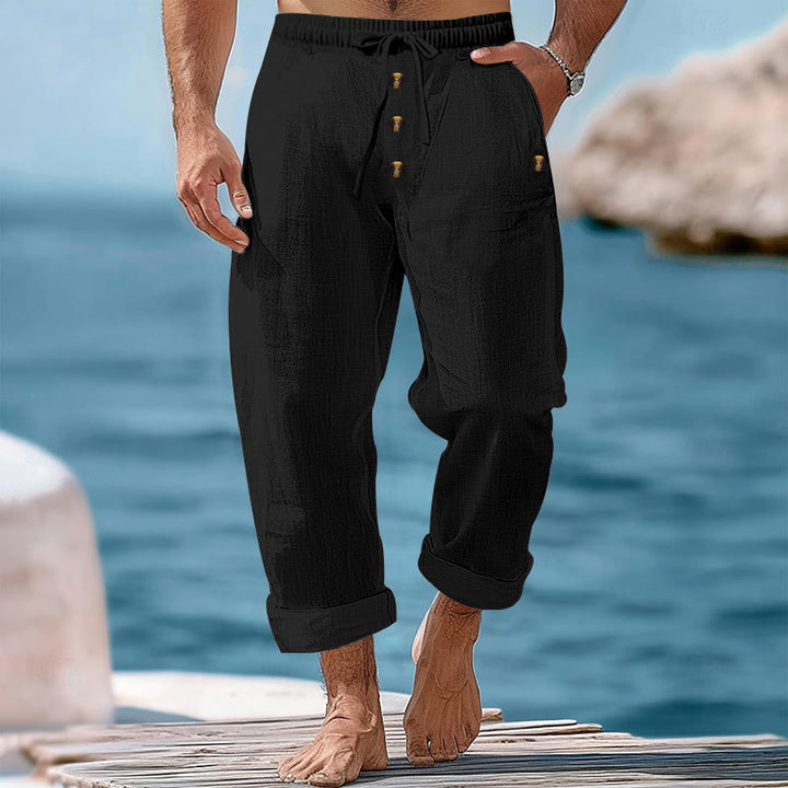 Pantaloni da uomo in cotone con tasche, coulisse e bottoni tinta unita con Buddha Stones - Nero - US/UK/AU46, EU56 (3XL) - image 15