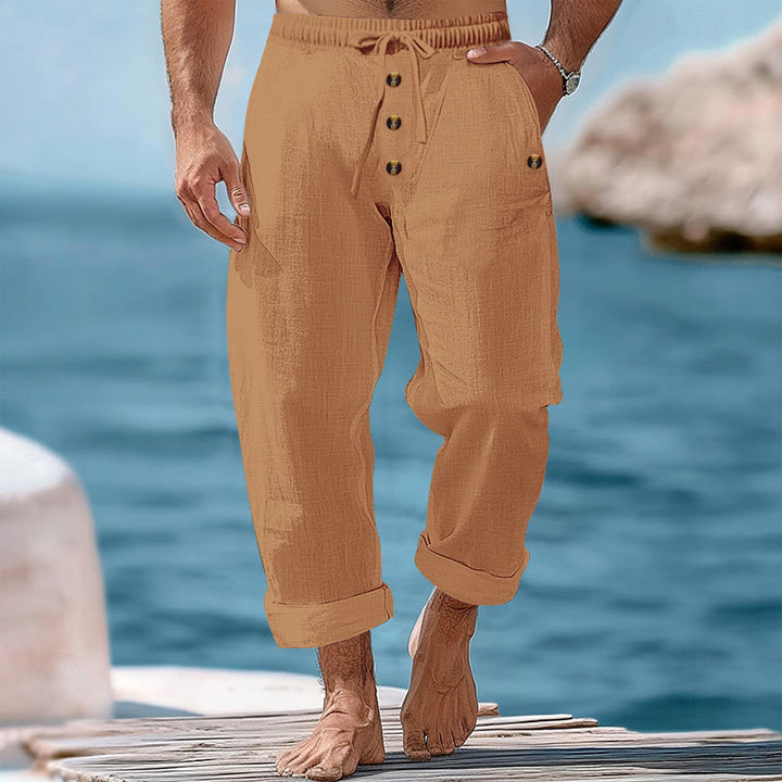 Pantaloni da uomo in cotone con tasche, coulisse e bottoni tinta unita con Buddha Stones - SandyBrown - US/UK/AU46, EU56 (3XL) - image 48