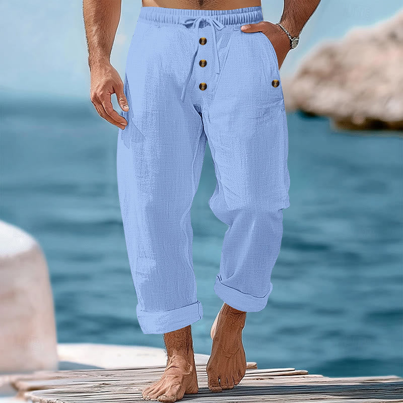 Pantaloni da uomo in cotone con tasche, coulisse e bottoni tinta unita con Buddha Stones - AzzurroCielo Chiaro - US/UK/AU46, EU56 (3XL) - image 41