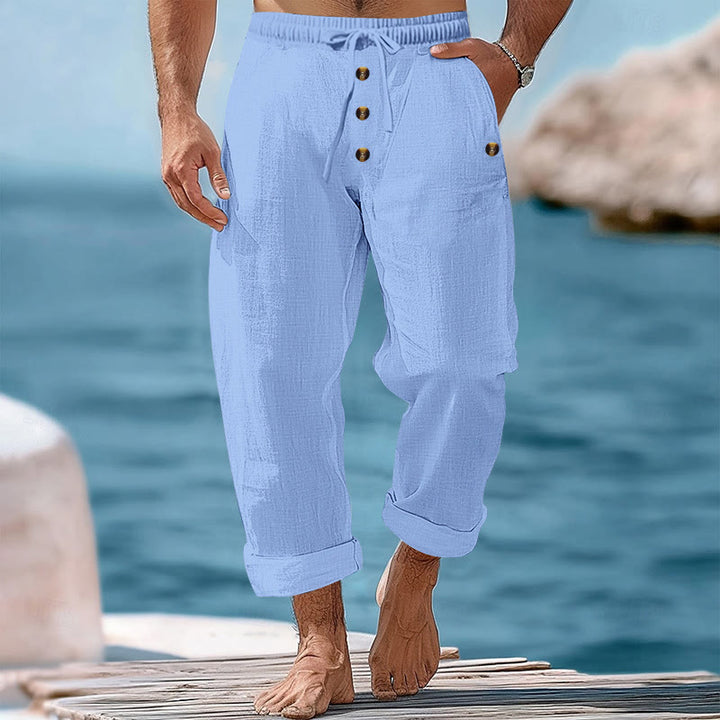 Pantaloni da uomo in cotone con tasche, coulisse e bottoni tinta unita con Buddha Stones - AzzurroCielo Chiaro - US/UK/AU46, EU56 (3XL) - image 41