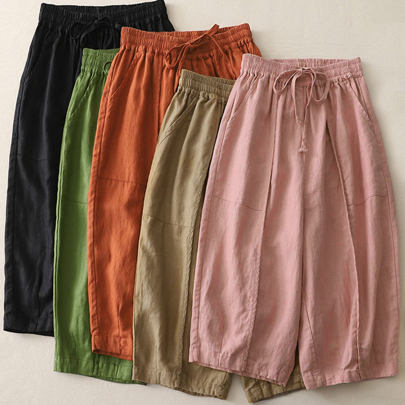 Pantaloni larghi da donna in poliestere, con tasche, lunghezza 7-8, tinta unita, stile casual , Buddha Stones