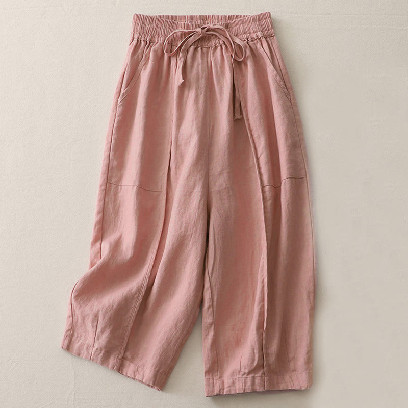 Pantaloni larghi da donna in poliestere, con tasche, lunghezza 7-8, tinta unita, stile casual , Buddha Stones