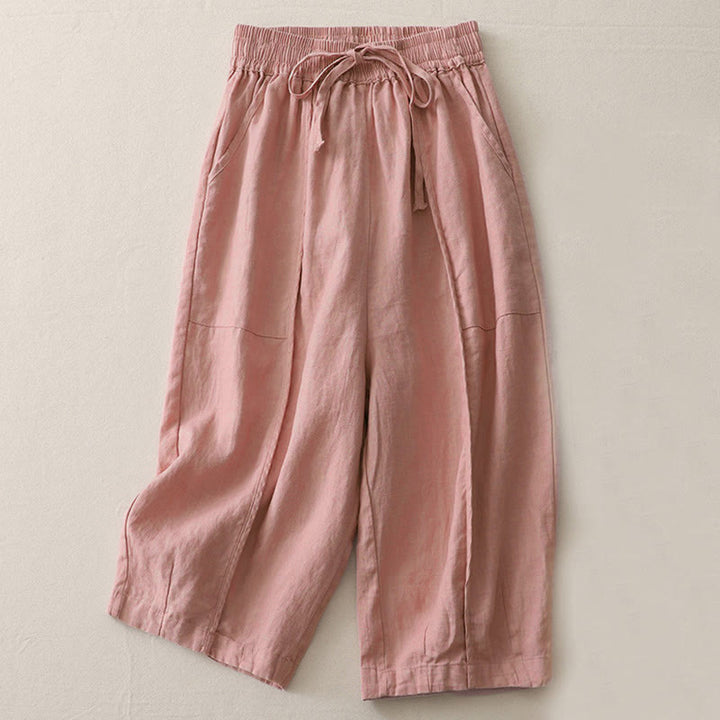 Pantaloni larghi da donna in poliestere, con tasche, lunghezza 7-8, tinta unita, stile casual , Buddha Stones