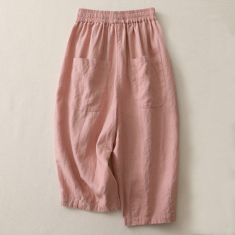 Pantaloni larghi da donna in poliestere, con tasche, lunghezza 7-8, tinta unita, stile casual , Buddha Stones