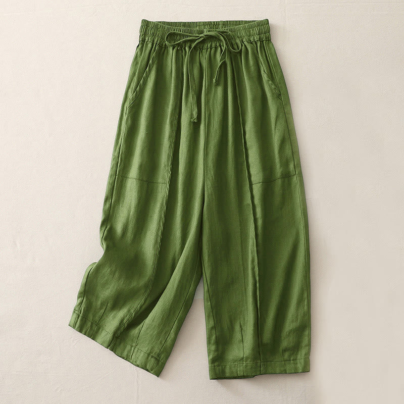 Pantaloni larghi da donna in poliestere, con tasche, lunghezza 7-8, tinta unita, stile casual , Buddha Stones