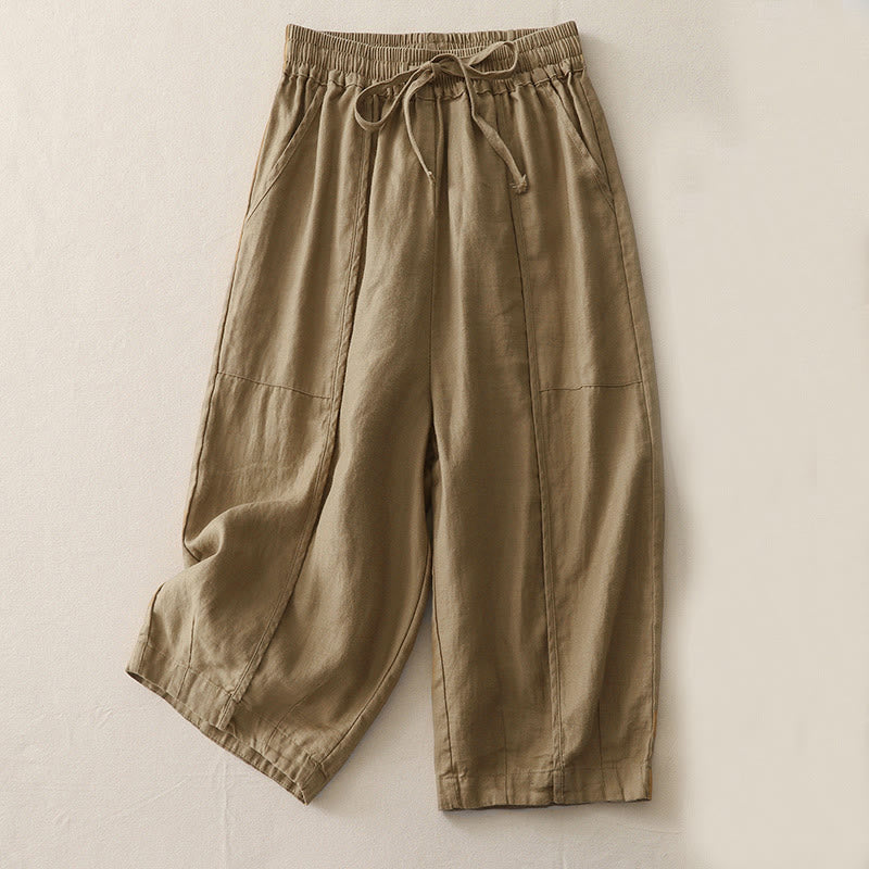 Pantaloni larghi da donna in poliestere, con tasche, lunghezza 7-8, tinta unita, stile casual , Buddha Stones - Abbronzatura - US8-10, UK/AU12-14, EU40-42 (2XL) - image 0