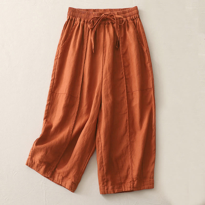 Pantaloni larghi da donna in poliestere, con tasche, lunghezza 7-8, tinta unita, stile casual , Buddha Stones