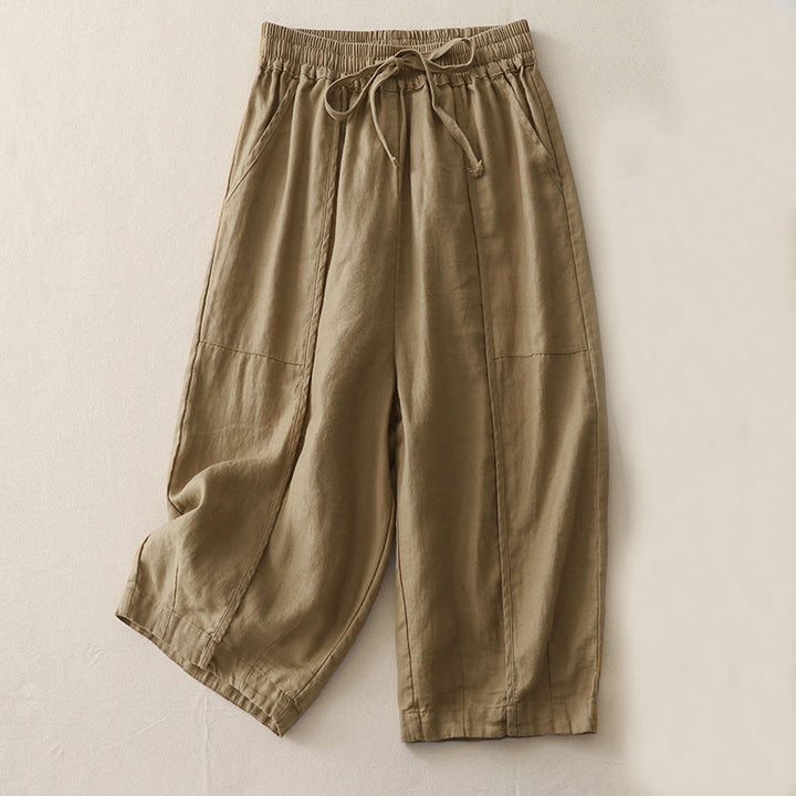 Pantaloni larghi da donna in poliestere, con tasche, lunghezza 7-8, tinta unita, stile casual , Buddha Stones