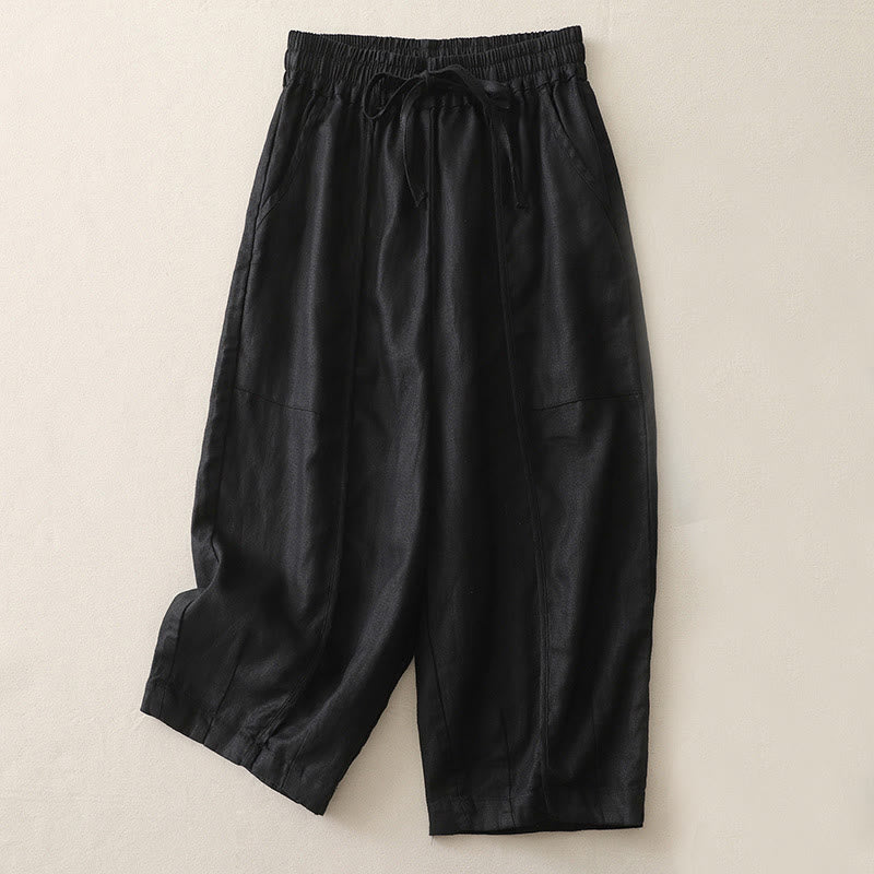 Pantaloni larghi da donna in poliestere, con tasche, lunghezza 7-8, tinta unita, stile casual , Buddha Stones