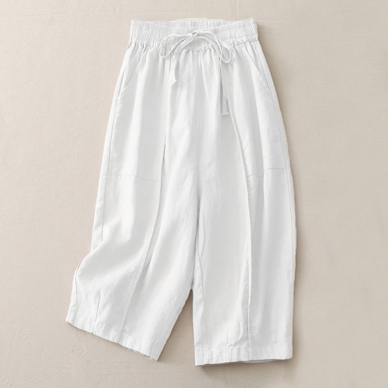 Pantaloni larghi da donna in poliestere, con tasche, lunghezza 7-8, tinta unita, stile casual , Buddha Stones