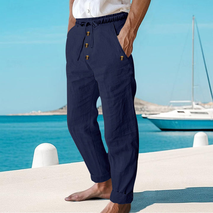 Pantaloni da uomo in cotone con tasche, coulisse e bottoni tinta unita con Buddha Stones - image 2