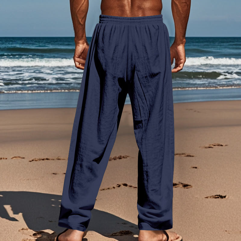 Pantaloni da uomo in cotone con tasche, coulisse e bottoni tinta unita con Buddha Stones - image 3