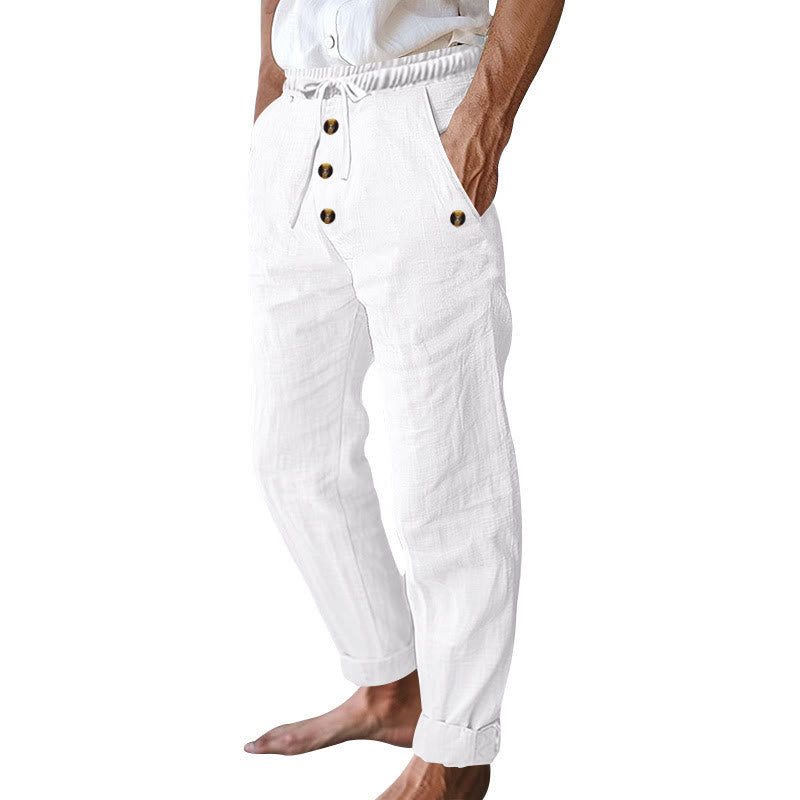 Pantaloni da uomo in cotone con tasche, coulisse e bottoni tinta unita con Buddha Stones - image 11