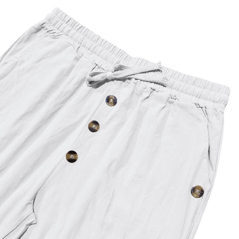 Pantaloni da uomo in cotone con tasche, coulisse e bottoni tinta unita con Buddha Stones - image 12