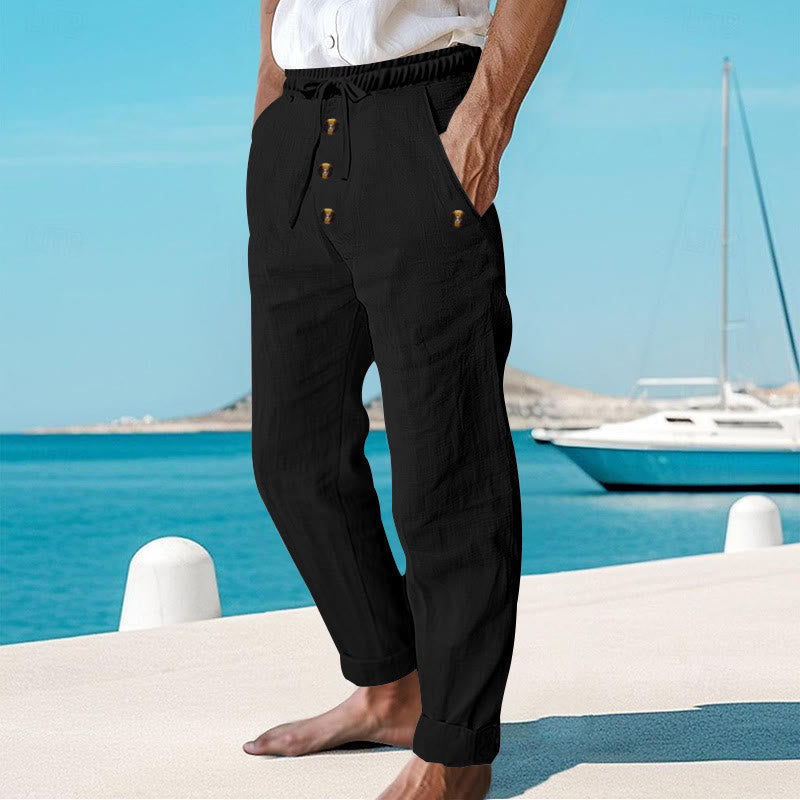 Pantaloni da uomo in cotone con tasche, coulisse e bottoni tinta unita con Buddha Stones - image 16