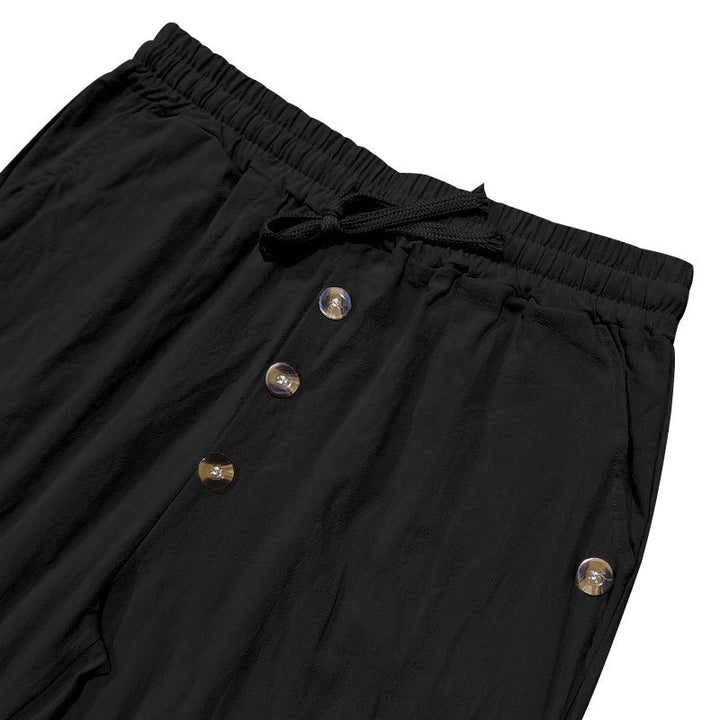 Pantaloni da uomo in cotone con tasche, coulisse e bottoni tinta unita con Buddha Stones - image 18