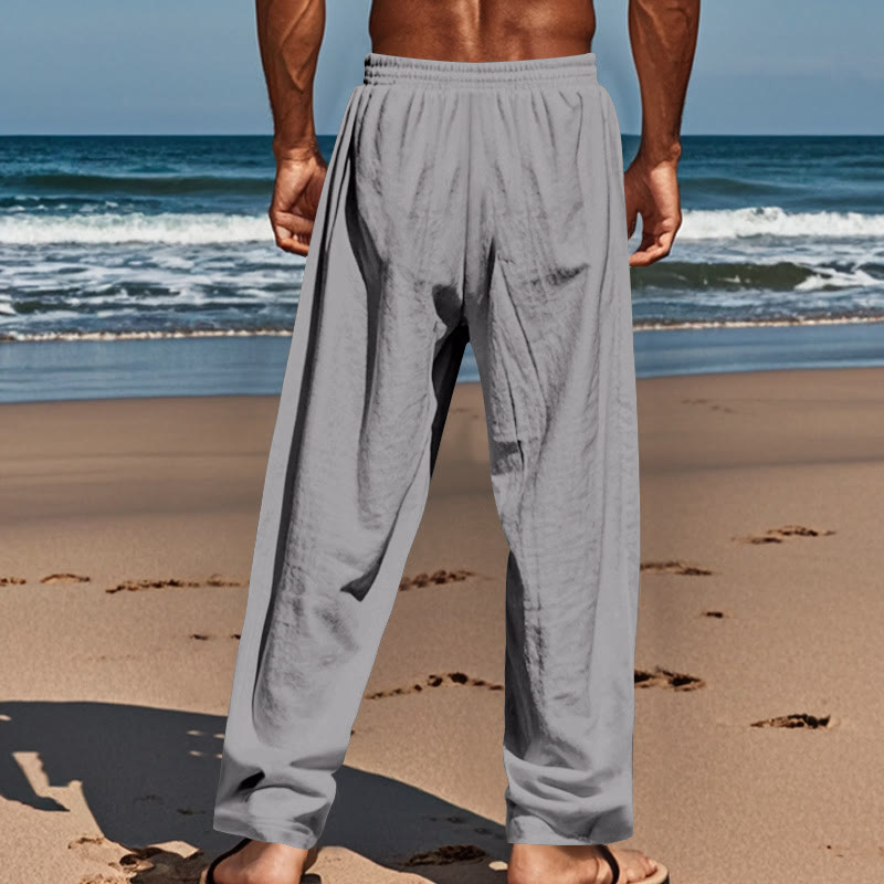 Pantaloni da uomo in cotone con tasche, coulisse e bottoni tinta unita con Buddha Stones - image 23