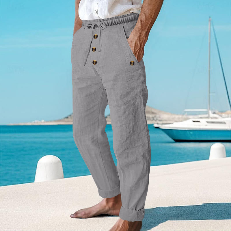 Pantaloni da uomo in cotone con tasche, coulisse e bottoni tinta unita con Buddha Stones - image 22