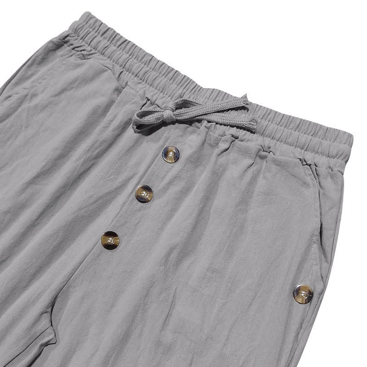Pantaloni da uomo in cotone con tasche, coulisse e bottoni tinta unita con Buddha Stones - image 24