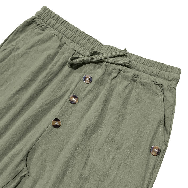 Pantaloni da uomo in cotone con tasche, coulisse e bottoni tinta unita con Buddha Stones - image 31
