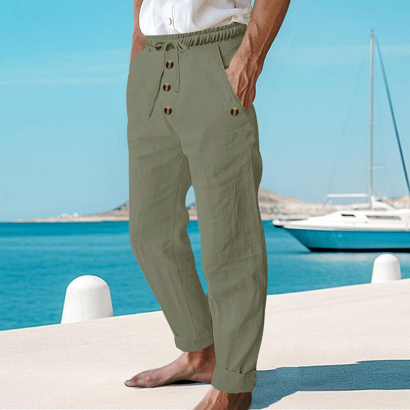 Pantaloni da uomo in cotone con tasche, coulisse e bottoni tinta unita con Buddha Stones - image 28