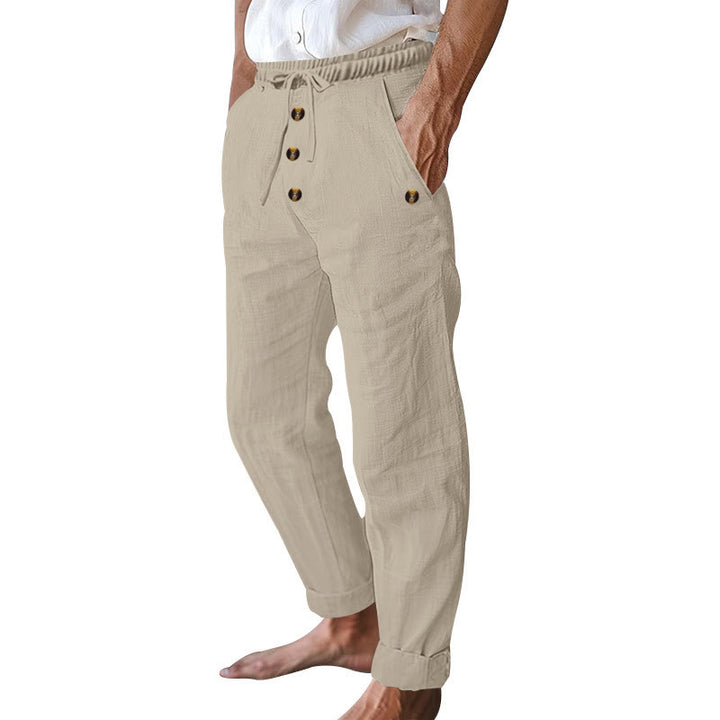 Pantaloni da uomo in cotone con tasche, coulisse e bottoni tinta unita con Buddha Stones - image 37