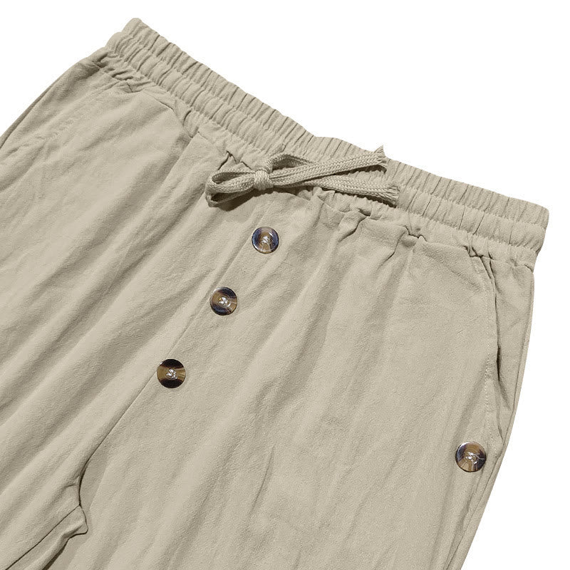 Pantaloni da uomo in cotone con tasche, coulisse e bottoni tinta unita con Buddha Stones - image 38