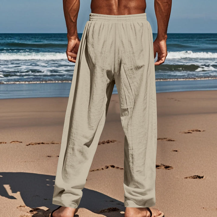 Pantaloni da uomo in cotone con tasche, coulisse e bottoni tinta unita con Buddha Stones - image 36