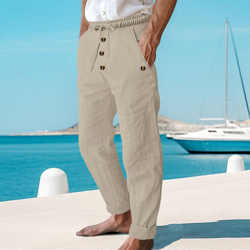 Pantaloni da uomo in cotone con tasche, coulisse e bottoni tinta unita con Buddha Stones - image 35