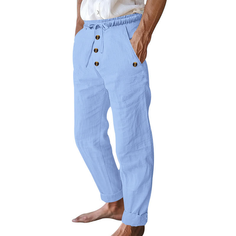 Pantaloni da uomo in cotone con tasche, coulisse e bottoni tinta unita con Buddha Stones - image 44