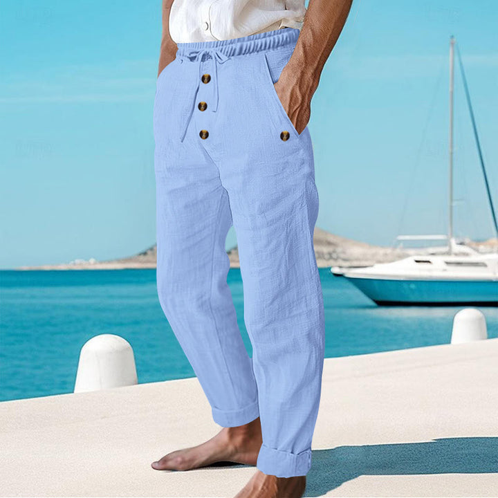 Pantaloni da uomo in cotone con tasche, coulisse e bottoni tinta unita con Buddha Stones - image 42