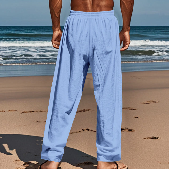 Pantaloni da uomo in cotone con tasche, coulisse e bottoni tinta unita con Buddha Stones - image 43