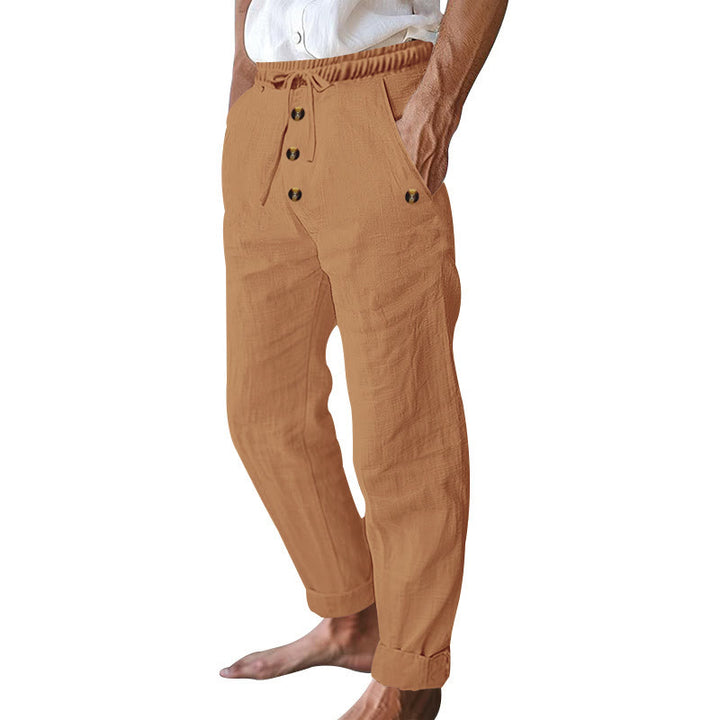 Pantaloni da uomo in cotone con tasche, coulisse e bottoni tinta unita con Buddha Stones - image 51
