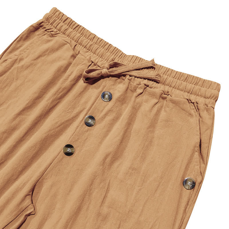 Pantaloni da uomo in cotone con tasche, coulisse e bottoni tinta unita con Buddha Stones - image 52