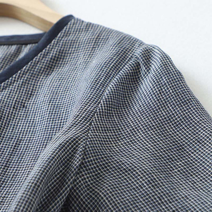 Abito midi in lino e cotone con maniche a mezza manica, con lacci e tasche, modello Buddha Stones Commute, blu notte - image 5