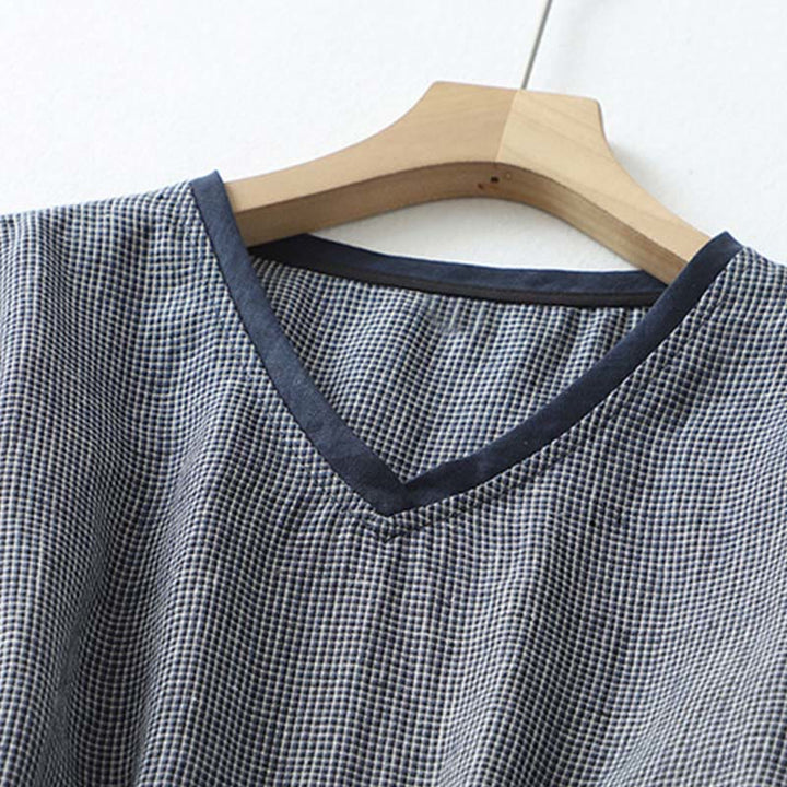 Abito midi in lino e cotone con maniche a mezza manica, con lacci e tasche, modello Buddha Stones Commute, blu notte - image 2