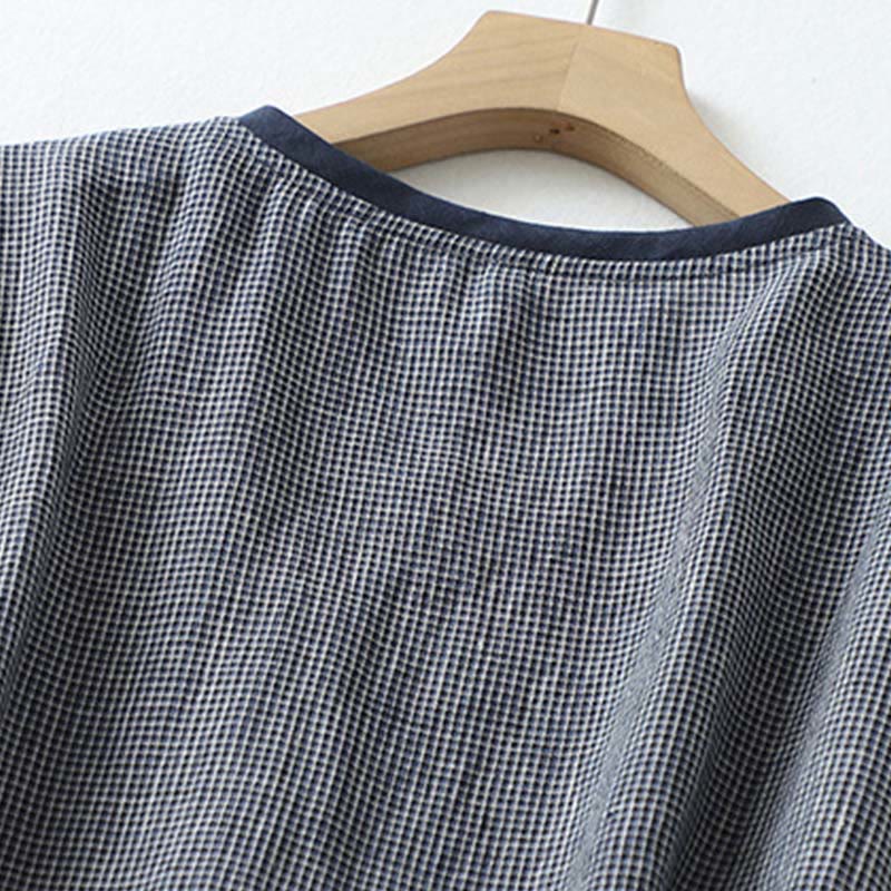 Abito midi in lino e cotone con maniche a mezza manica, con lacci e tasche, modello Buddha Stones Commute, blu notte - image 4