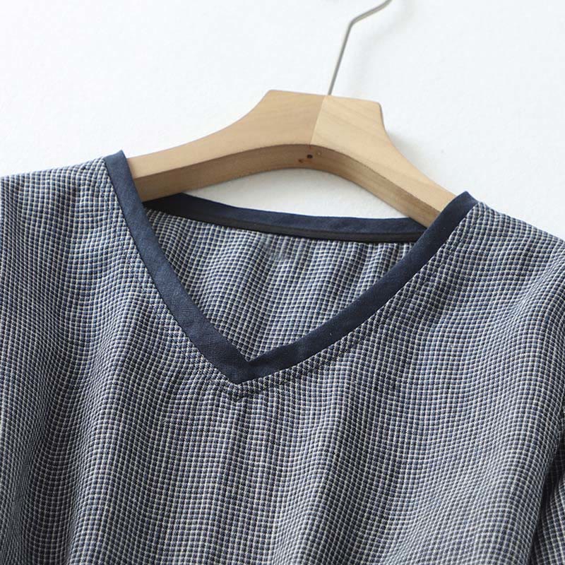 Abito midi in lino e cotone con maniche a mezza manica, con lacci e tasche, modello Buddha Stones Commute, blu notte - image 3