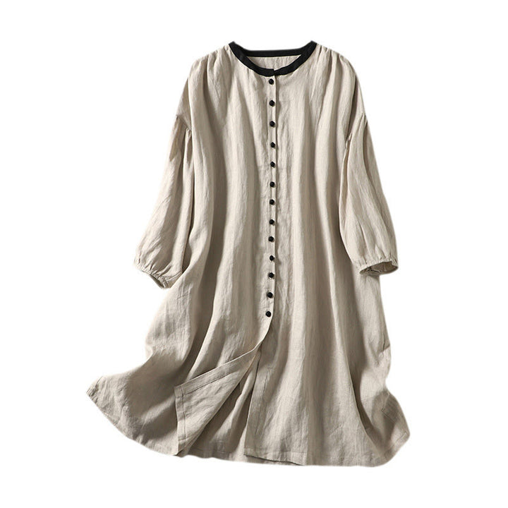 Cappotto da donna in cotone e lino con maniche lunghe e tasche, con bottoni Buddha Stones - image 13