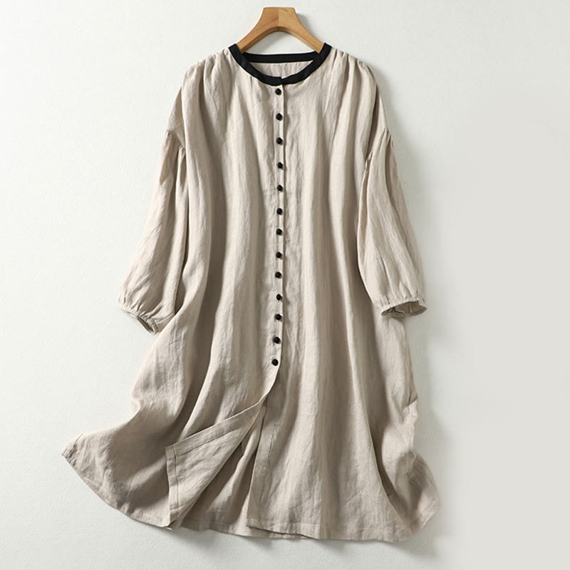 Cappotto da donna in cotone e lino con maniche lunghe e tasche, con bottoni Buddha Stones - Biancheria - US14, UK/AU18, EU46 (2XL) - image 1