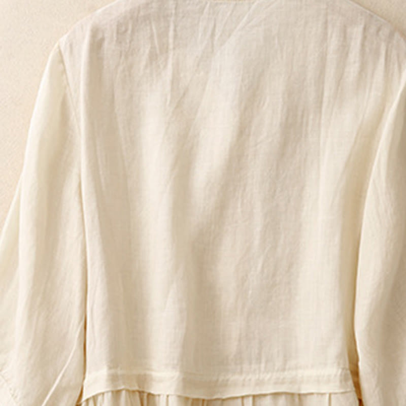 Camicia da donna in cotone con maniche a tre quarti e bottoni frontali ricamati con Buddha Stones  - image 15