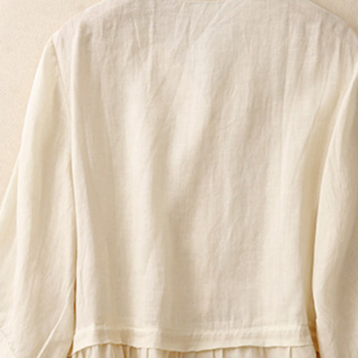 Camicia da donna in cotone con maniche a tre quarti e bottoni frontali ricamati con Buddha Stones  - image 15