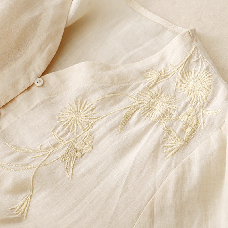 Camicia da donna in cotone con maniche a tre quarti, motivo Buddha Stones ricamato con bottoni sul davanti - image 13