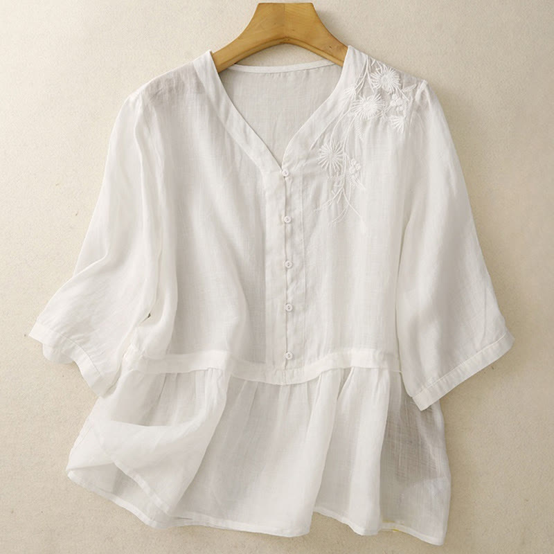 Camicia da donna in cotone con maniche a tre quarti, motivo Buddha Stones ricamato con bottoni sul davanti - image 6