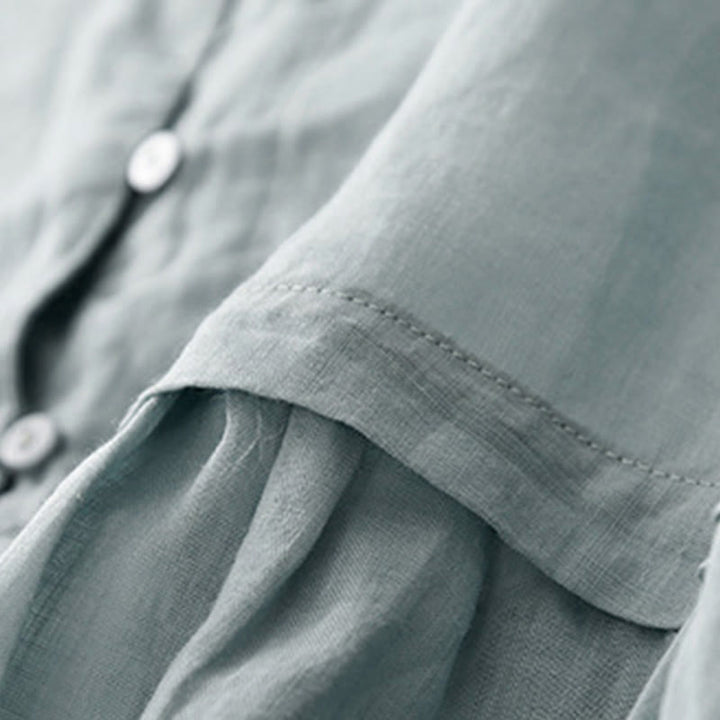 Camicia da donna in cotone con maniche a tre quarti, motivo Buddha Stones ricamato con bottoni sul davanti - image 4