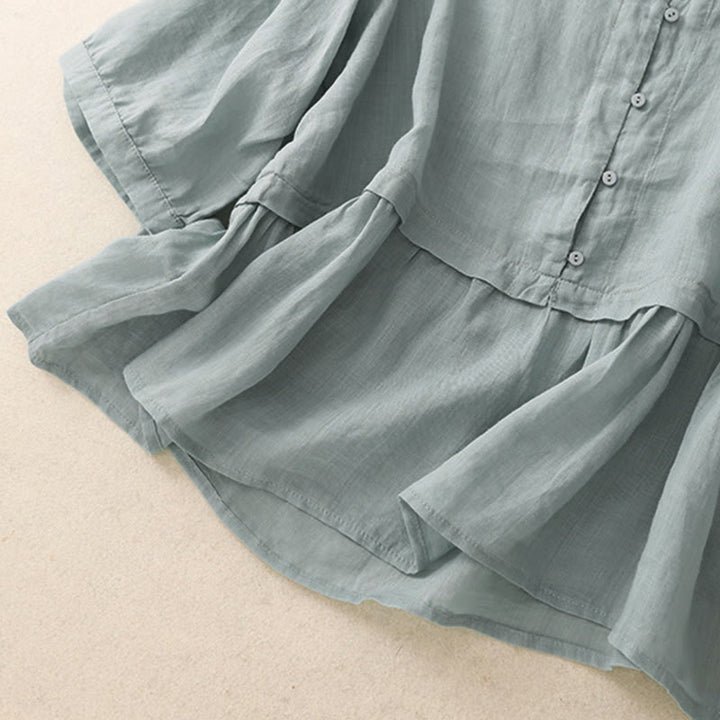 Camicia da donna in cotone con maniche a tre quarti, motivo Buddha Stones ricamato con bottoni sul davanti - image 5