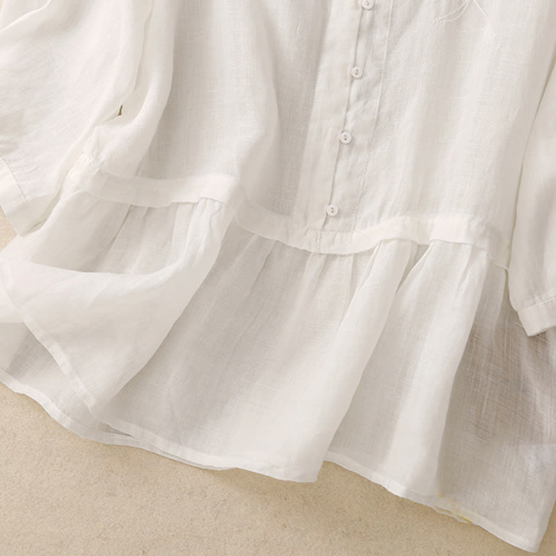 Camicia da donna in cotone con maniche a tre quarti e bottoni frontali ricamati con Buddha Stones  - image 7