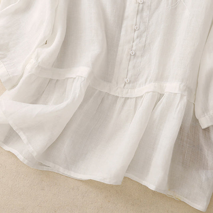 Camicia da donna in cotone con maniche a tre quarti e bottoni frontali ricamati con Buddha Stones  - image 7